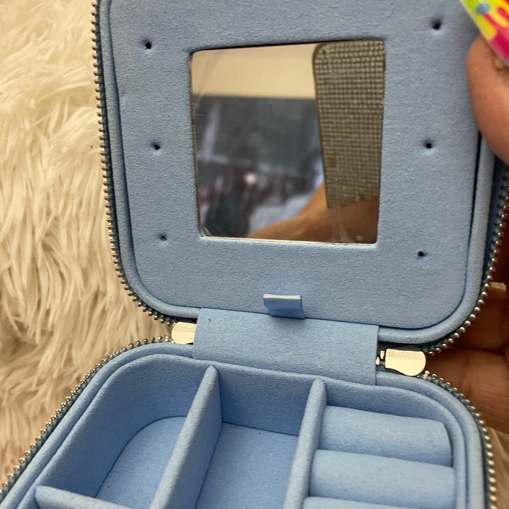 Swarovski leather Compact Light Blue Travel Jewelry Case with Mirror